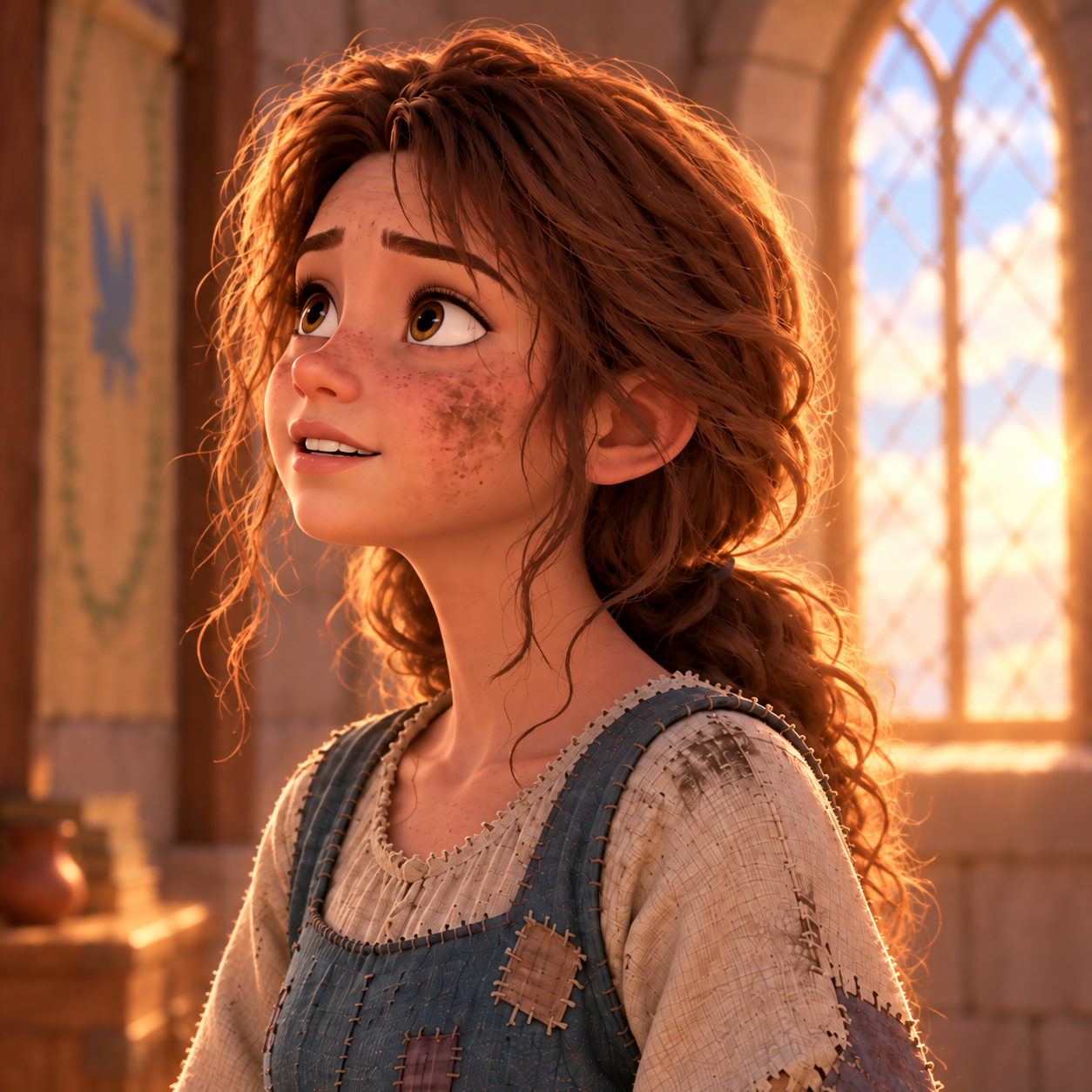 Where is Monday? cover artwork: an animated girl in a patched blue dress beside a sunlit window.